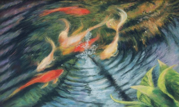 Laura McMillan koi pond pastels